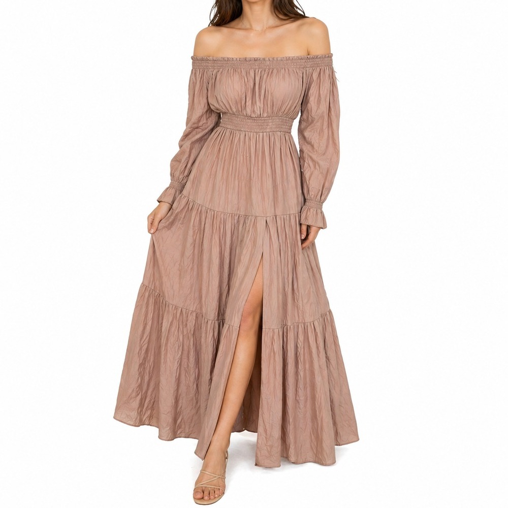 Zesica Maxi Dress Women's Size XS Dusty Rose Front-Slit Off-The-Shoulder